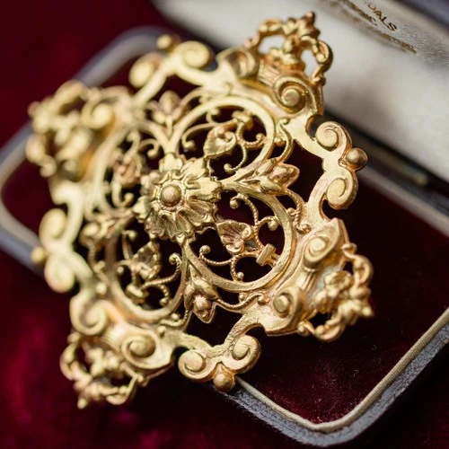 Vintage Haskell Brooch Gold Tone Signed Estate Jewelry