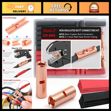 6 PCS 2/0 Gauge Non-Insulated Butt Connectors Kit with Heat Shrink Tubes - Coppe