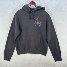 Adidas Hoodie Mens Medium Black Pullover LA Peace Sign Graphic Fleece Sweatshirt