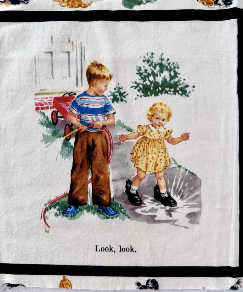 2 Paneles de Tela SALLY LOOK Dick and Jane 16 Algodón Edredón Cuadrados Michael Miller Foto 3 de 4