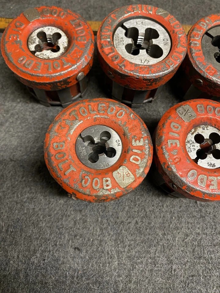 Toledo 7 Pc Ratcheting Bolt Die Set 00B 1/4” - 5/8” USA  - Image 4 of 4