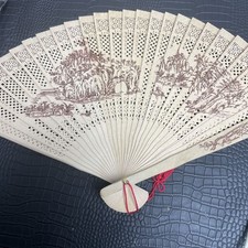 Chinese Sandalwood Folding Fan Hollow Carved Wooden Handheld Traditional Gift