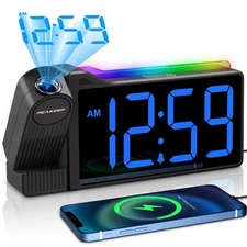Projection Alarm Clock for Bedroom Ceiling 180° Rotatable Loud for Heavy Slee...