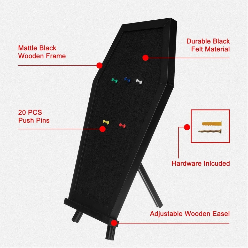 Coffin Pin Display Board - Wooden Felt Bulletin Board for Table Top or Wall -... - Image 3 of 4