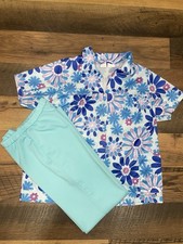 Vintage 70s Pants Set Women s Size Large Floral Top Teal Pants Polyester Retro