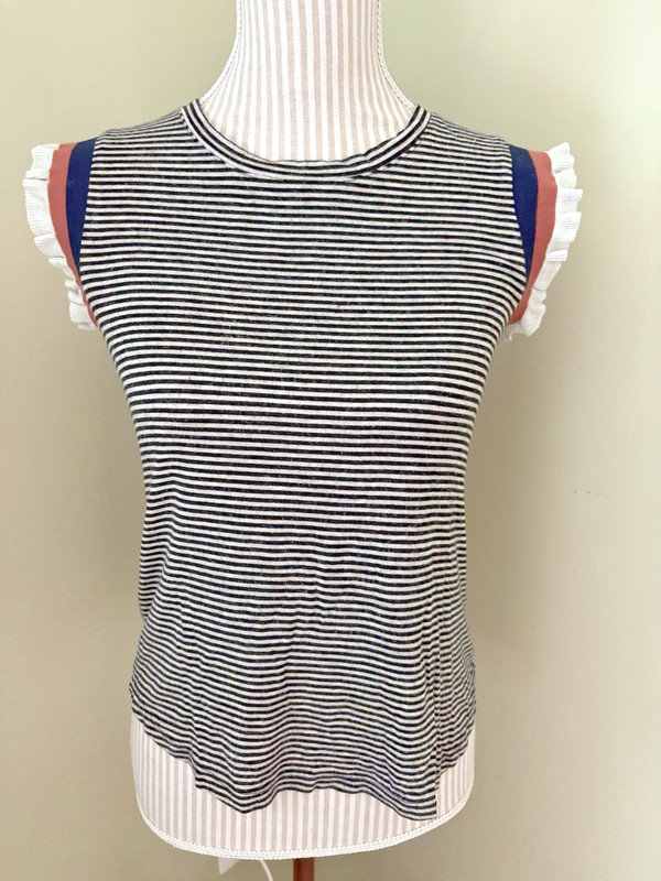 Dolan Left Coast Camrose Striped Flutter Top Anthropologie Flutter Sleeve Sz XS