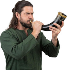 Viking War Horn Medieval Blowing Horn with Solid Brass Mouthpiece Genuine Horn B