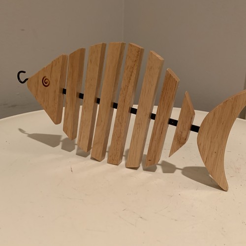 Wooden Fish Hanging Trivet 12” Coastal Beach Lake Kitchen Decor Nordic Style - Picture 8 of 9