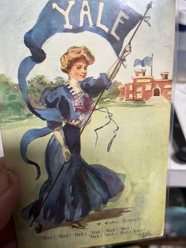 YALE UNIVERSITY BLUE PENNANT COLLEGE GIRL SIGNED F. EARL CHRISTY VALENTINES SONS - Picture 8 of 12