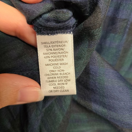 Ann Taylor LOFT Top Womens Small Blue Green Blackwatch Plaid Tunic Blouse Button - Picture 4 of 13