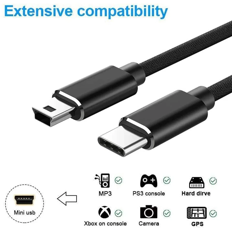 USB C to Mini USB Charger Data Cable for Dashcam Camera eg Nextbase Type-C UK - Image 3 of 4