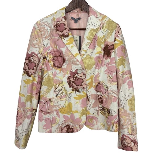 NWT $169 ANN TAYLOR Blazer Jacket Pink Floral Cottage Linen Blend Pastel Size 12