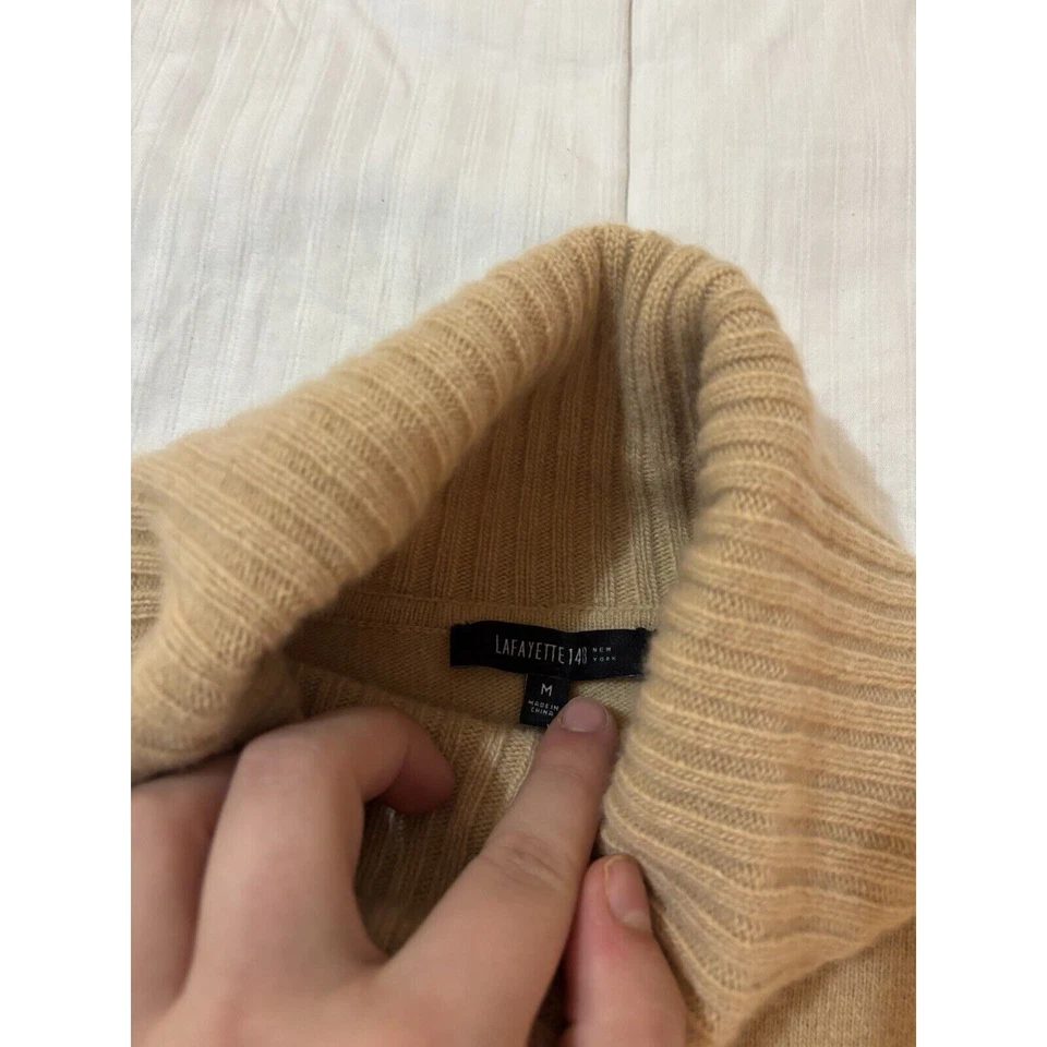 Lafayette 148 Sweater Womens Small Beige/Mustard Cashmere Wool Turtleneck Size M - Image 3 of 4