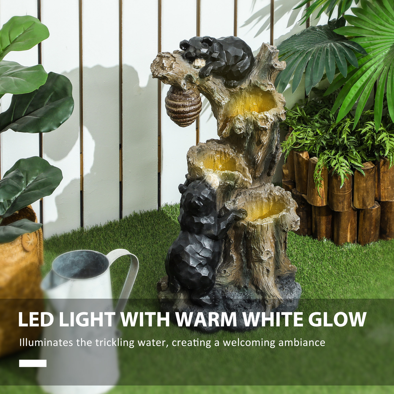 Outsunny 22.4" 3-Tier Outdoor Water Fountain with LED Lights, Pump