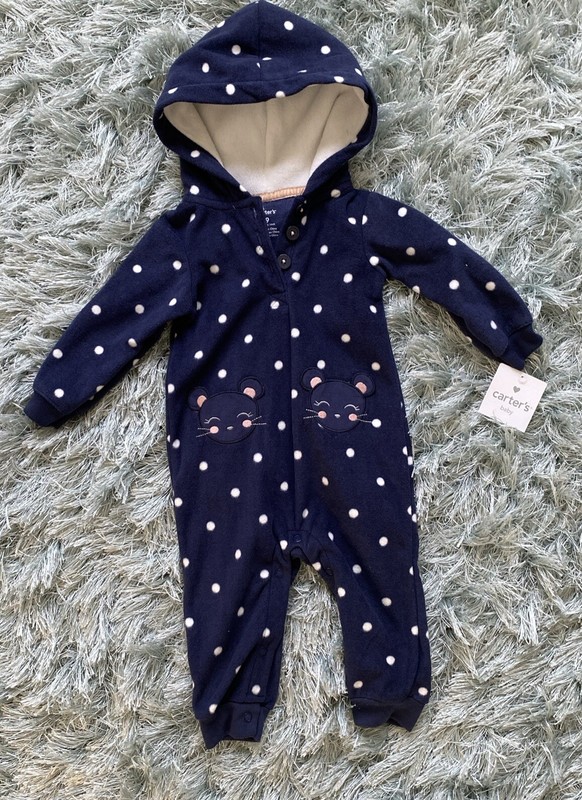 CARTERS BABY Soft Warm Infant Hooded Winter One Piece Jumper 9mos Kitty Cat New!