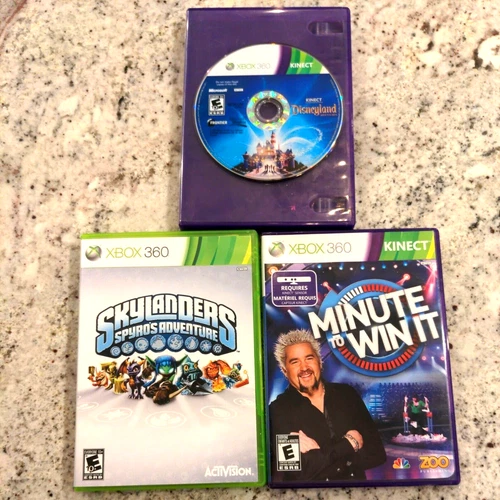 XBOX 360 3 Game Lot: Minute to Win It, Disneyland, Skylanders Spyro's Adv