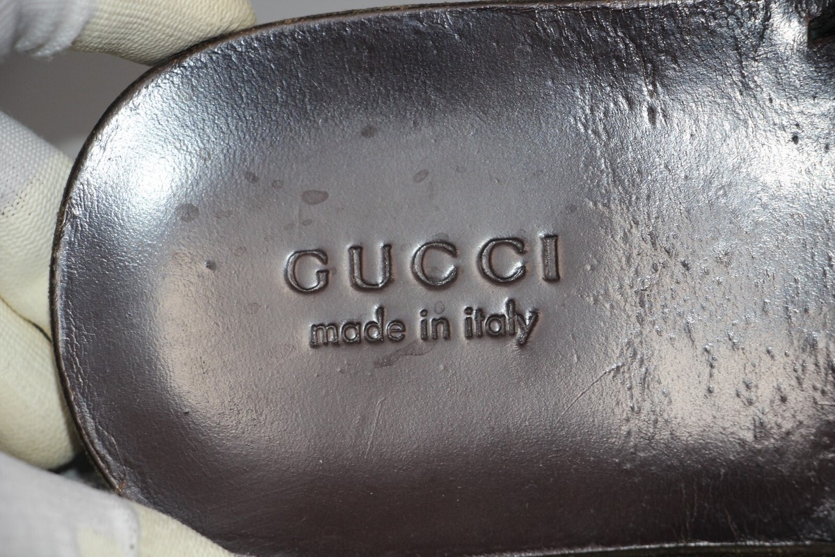GUCCI Vintage Black GG Monogram Canvas Leather Flip Flops Sandal