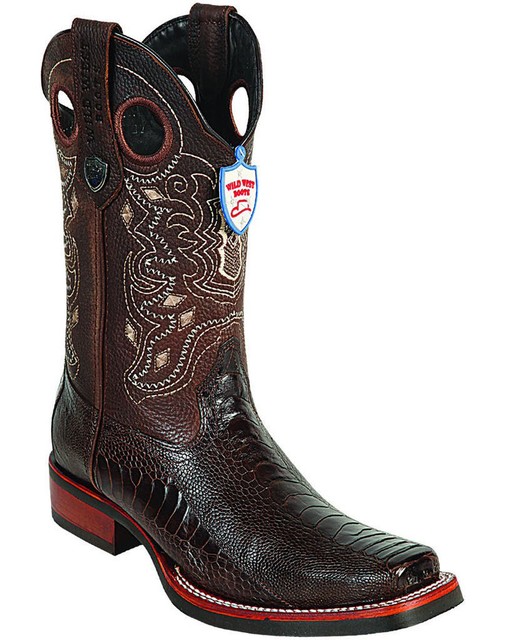 WILD WEST BROWN GENUINE OSTRICH LEG COWBOY BOOT RODEOSQUARETOE RUBBER