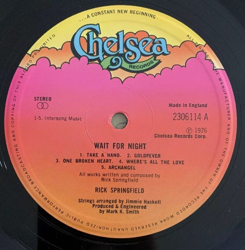 RICK SPRINGFIELD/-WAIT FOR NIGHT - LP VINYL CHELSEA RECORDS EX+ Con - Picture 3 of 4