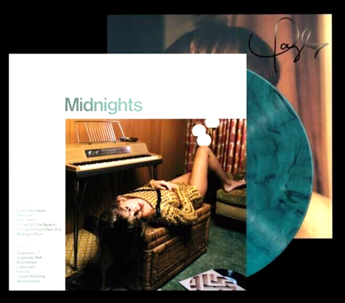 HAND SIGNED Taylor Swift Midnights Jade Green Marbled Vinyl Autograph Insert - Picture 4 of 5