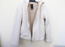 Me Jane White Fluffy Teddy Coat Jacket Size M Slightly Cropped Topshop Cute Cosy