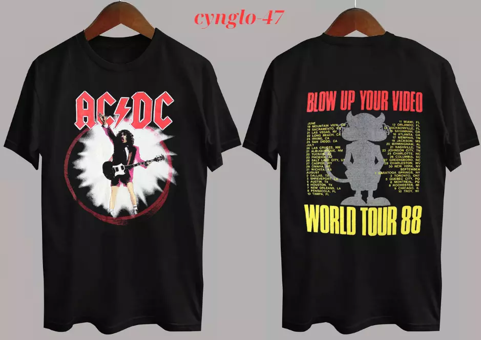 AC-DC Blow Up Your Video World Tour Cotton Black All Size 2 Sided Shirt