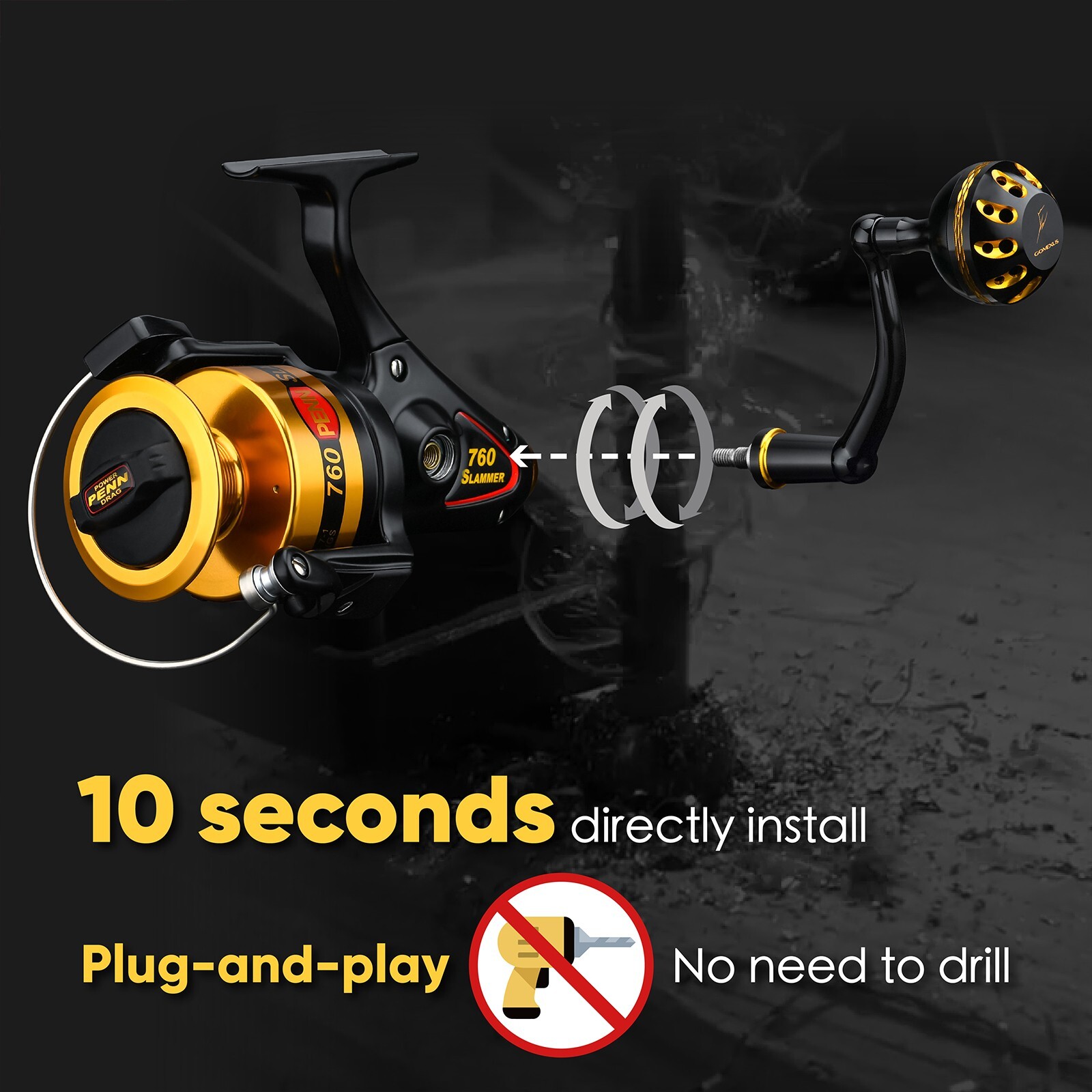 Poignée De Puissance Gomexus 75mm Pour Moulinet Penn Slammer/Spinfisher 5500-6500 - En Acier Inox, 98mm