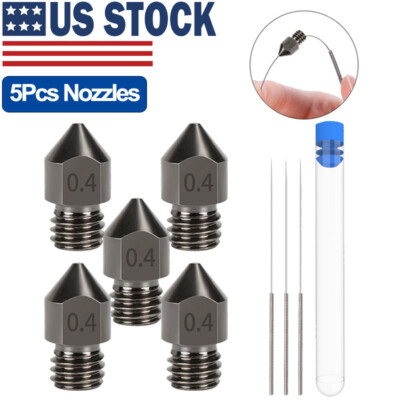 5PACK Mk8 0.4mm Hardened Steel Extruder Nozzle For Ender 3/5 CR-10 Prusa I3 Anet