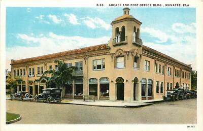 Florida, FL, Manatee, Arcade & Post Office Building 1920's Postcard