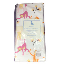 Pottery Barn Kids Emmy Monkey Crib Toddler Fitted Sheet White Baby Nursery Bed