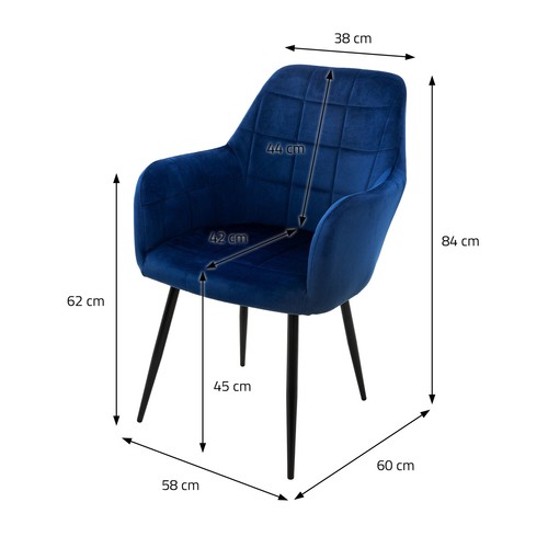 2x Sillas de comedor asientos con respaldo reposabrazos terciopelo tapizado azul - Imagen 6 de 7