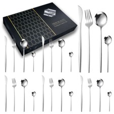 24 Stück Besteck Set aus Edelstahl Silber Tafelbesteck Set für 6 Personen