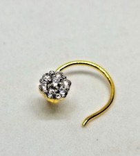0.10 KT Rotondo Diamanti Finti Fiore Naso Piercing Pin 14K Placcato Oro Giallo