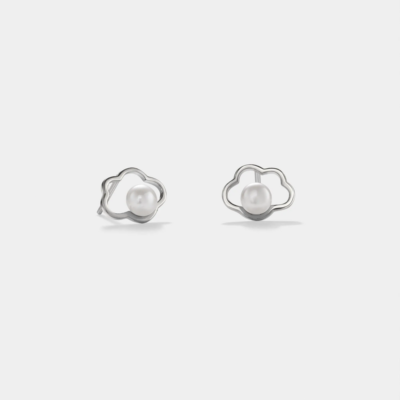 Dainty Small Pearl Cloud Stud Earrings in 925 Sterling Silver