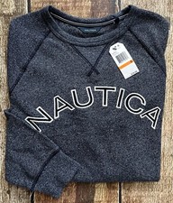NAUTICA SIGNATURE LOGO SPELLOUT SWEATSHIRT CREW BLUE MENS SMALL NEW WITH TAGS