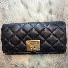 Michael Kors Astrid Quilted Black Soft Glove Leather Credit Card Wallet Clutch