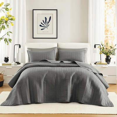 Comfort Spaces Charcoal Oversized King Quilt Set 120''x118'' Bedspread Quilted ...