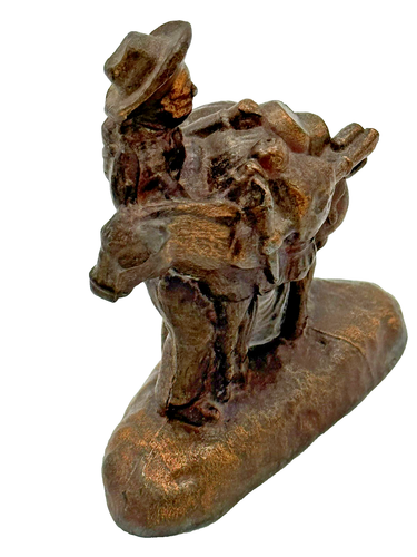 Figurine bronze prospecteur avec son âne et ses outils miniers d'or pics et pelles - Photo 8/9