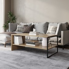 High Wooden Coffee Table Steel Frame Open Storage Shelf Living Room Furniture