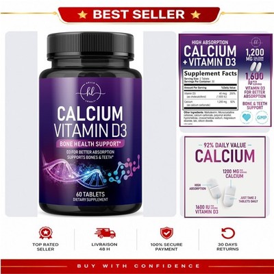 Hello Lovely! Calcium 1200 mg Vitamin D3 60 Tablets Bone Health Supplement