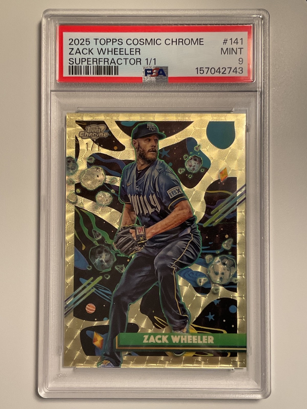 2025 Topps Cosmic Chrome-Zack Wheeler Phillies #141 Superfractor 1/1 PSA 9 MINT
