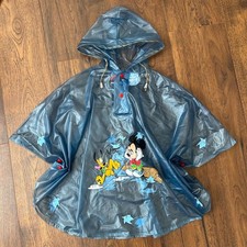 1990s Vintage Disney Kids Rain Poncho with Hood, Mickey Mouse Pluto, XS/S 4 yrs