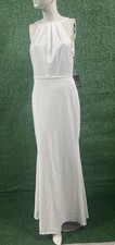 Adrianna Papel Halter Trumpet Satin Crepe Gown Dress Ivory Size 6 (C264)