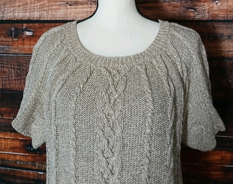 Vestido Suéter Túnica Mujer Style & Co 2X Tejido con Cable Manga Corta Galleta Tostado Foto 4 de 4