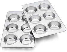 2 Packs Muffin Pan, Stainless Steel Muffin Cupcake Pan Tin Tray for Baking, for 