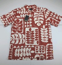 New Quicksilver Waterman Mens Medium Comfort Fit Hawaiian Orange Button Shirt