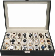 ⌚24 Slots Watch Box PU Leather Watch Case Organizer Watch Display Case Lockable