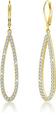 Sterling Silver Teardrop Dangle Earrings for Women Cubic Zirconia Leverback Gold