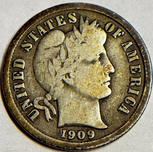 1909 o Silver Barber Dime. Better Date