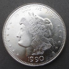 1990 Morgan Style 1oz .999 Fine Silver Round, Major Thick Die Crack Mint Error 83.96 per troy oz